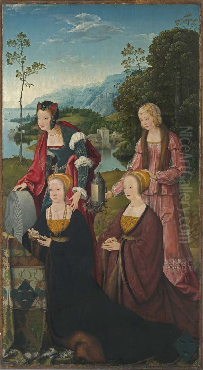 Die hll. Christina und Gudula mit Christina und Sibilla Hackeney Aussenseite: Hll. Sebastian und Rochus Oil Painting by Joos Van Cleve