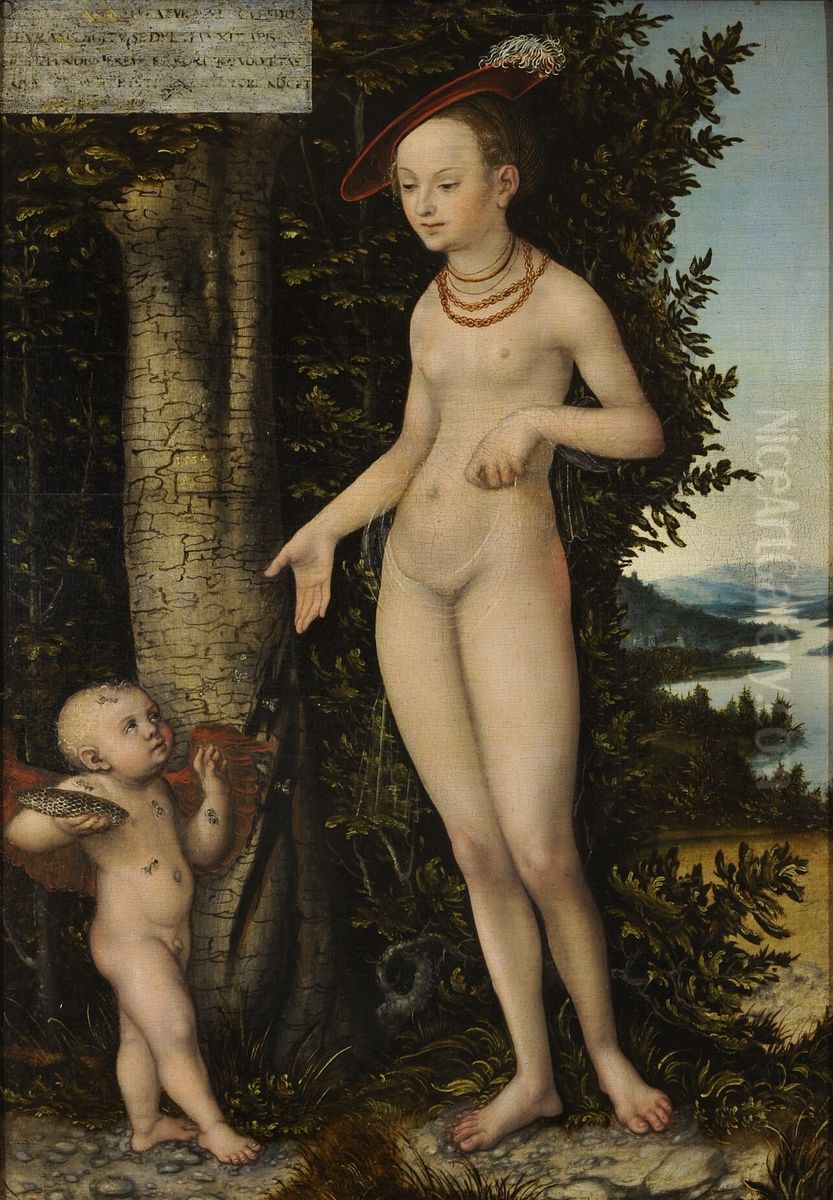 Venus + Amor Oil Painting by Lucas Cranach the Elderand workshop