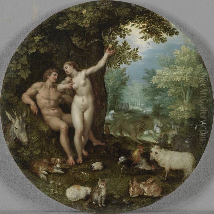 Adam und Eva Oil Painting by Jan Brughel