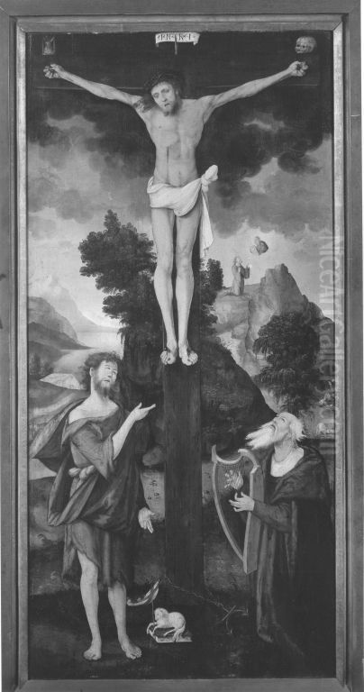 Kreuzigung Christi mit Johannes dem Taufer und Konig David (Allegorie von Gesetz und Gnade) Oil Painting by Hans Leonhard Schaufelein