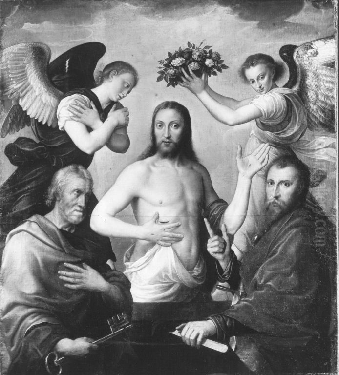 Christus zwischen den hll. Petrus und Paulus Oil Painting by Antonis Mor