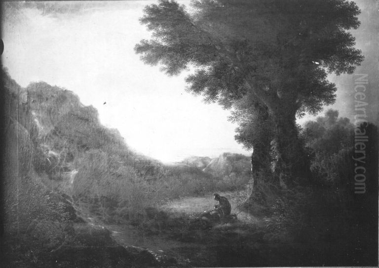 Baumlandschaft am Meeresufer Oil Painting by Lorenz Adolf Schonberger