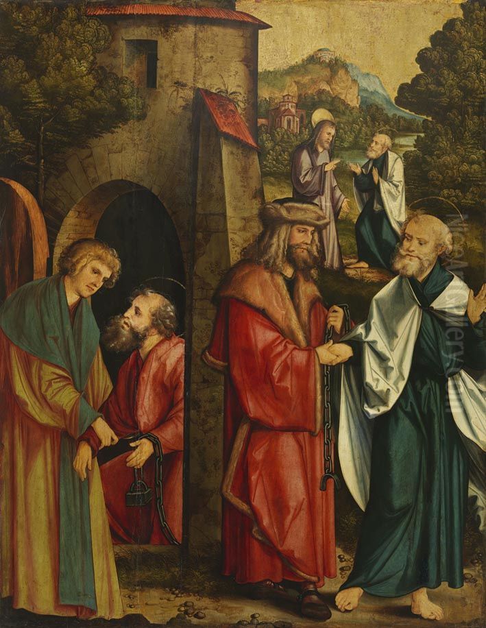 Befreiung Petri und Pauli aus dem mamertinischen Kerker Oil Painting by Hans Leonhard Schaufelein