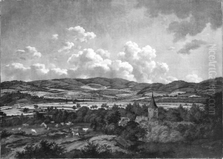 Blick von Aschaffenburg nach Goldbach (Aschaffenburger Zyklus) Oil Painting by Ferdinand Kobell