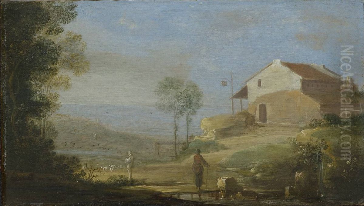Italienische Landschaft mit Brucke Oil Painting by Charles Cornelisz. de Hooch