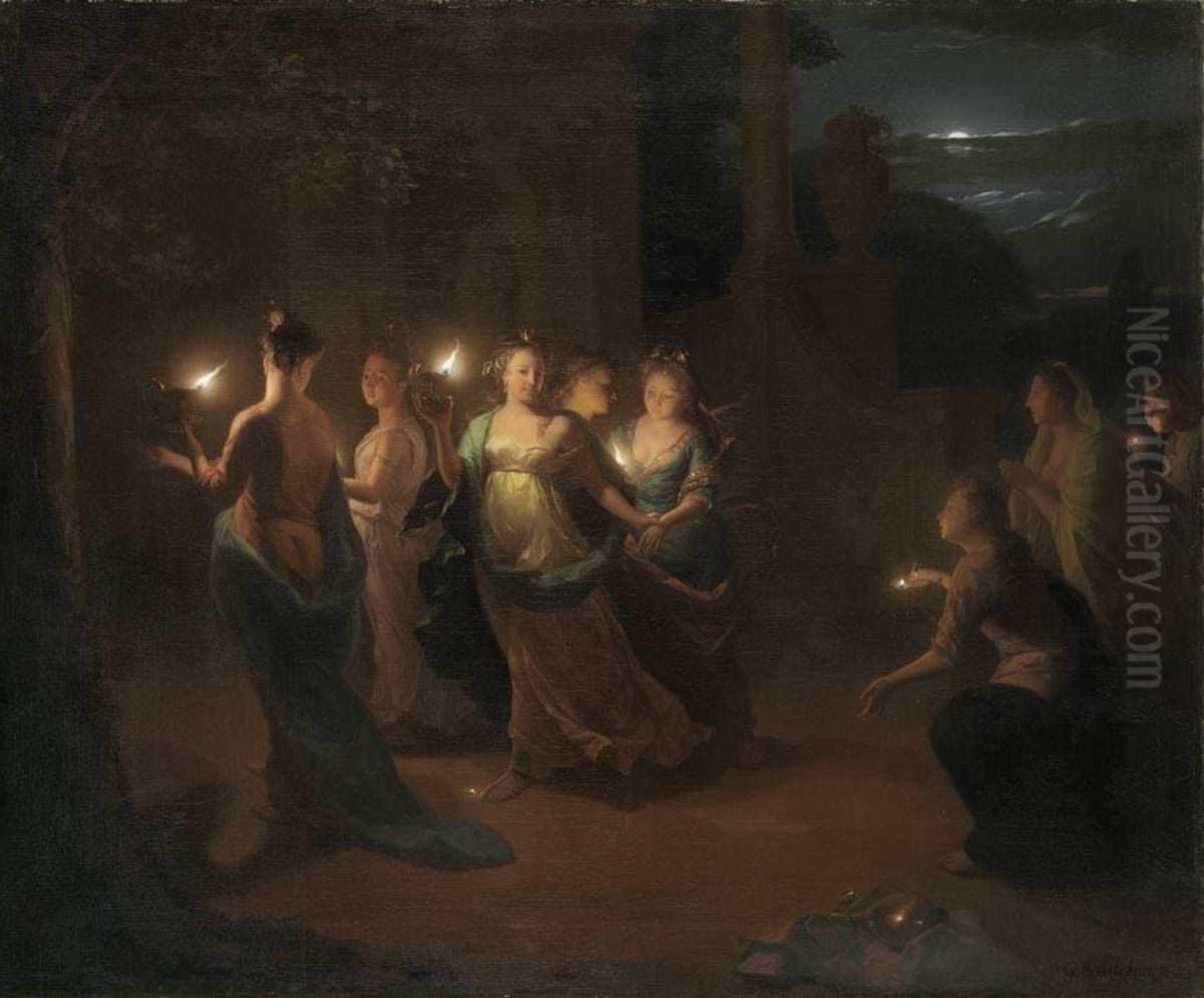 Die funf klugen und die funf torichten Jungfrauen Oil Painting by Godfried Schalcken