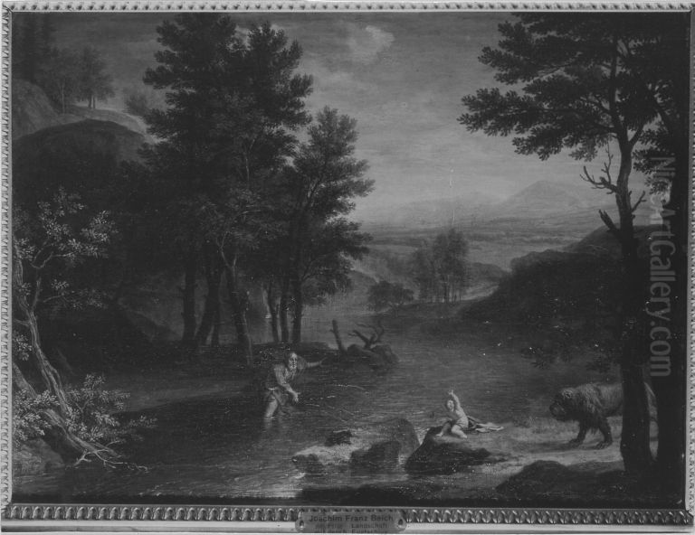 Felsenlandschaft mit Eustachiuslegende Oil Painting by Franz Joachim Beich