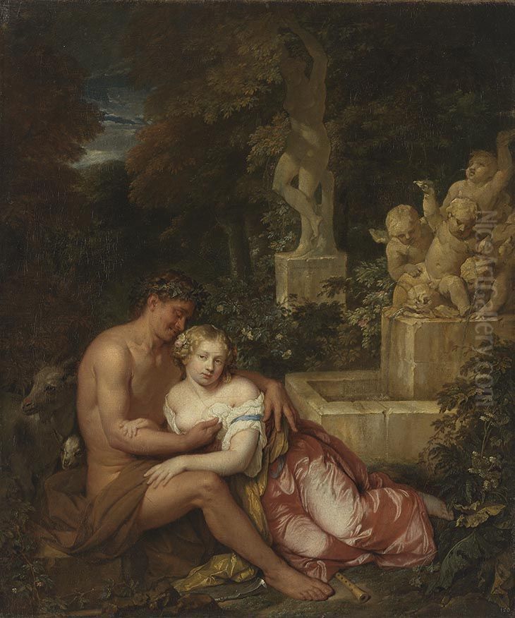 Pastoral scene Oil Painting by Caspar Netscher