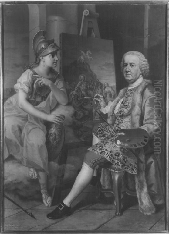 Selbstbildnis vor der Staffelei Oil Painting by Balthasar Augustin Albrecht