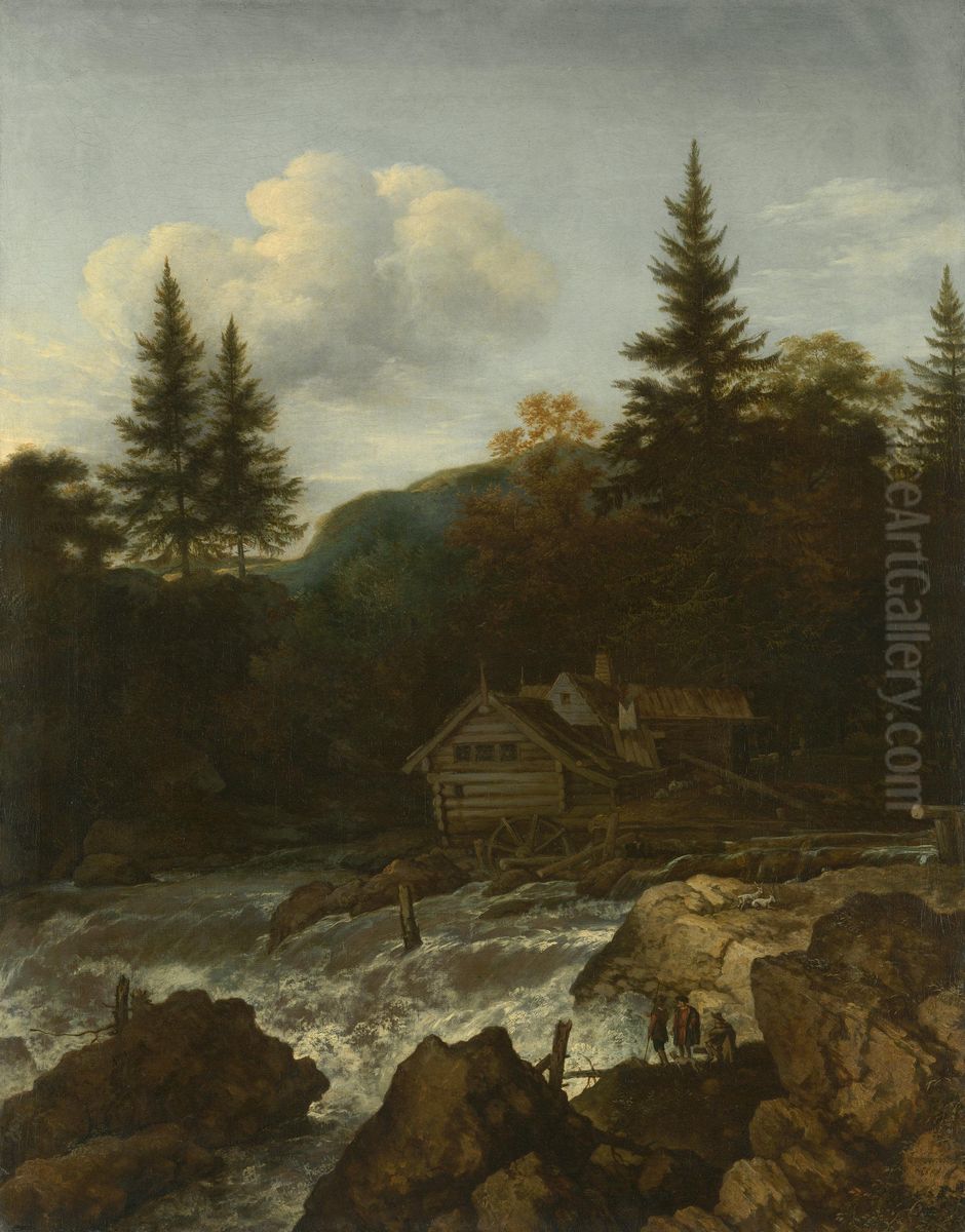 Scandinavian waterfall with a mill Oil Painting by Allaert van Everdingen
