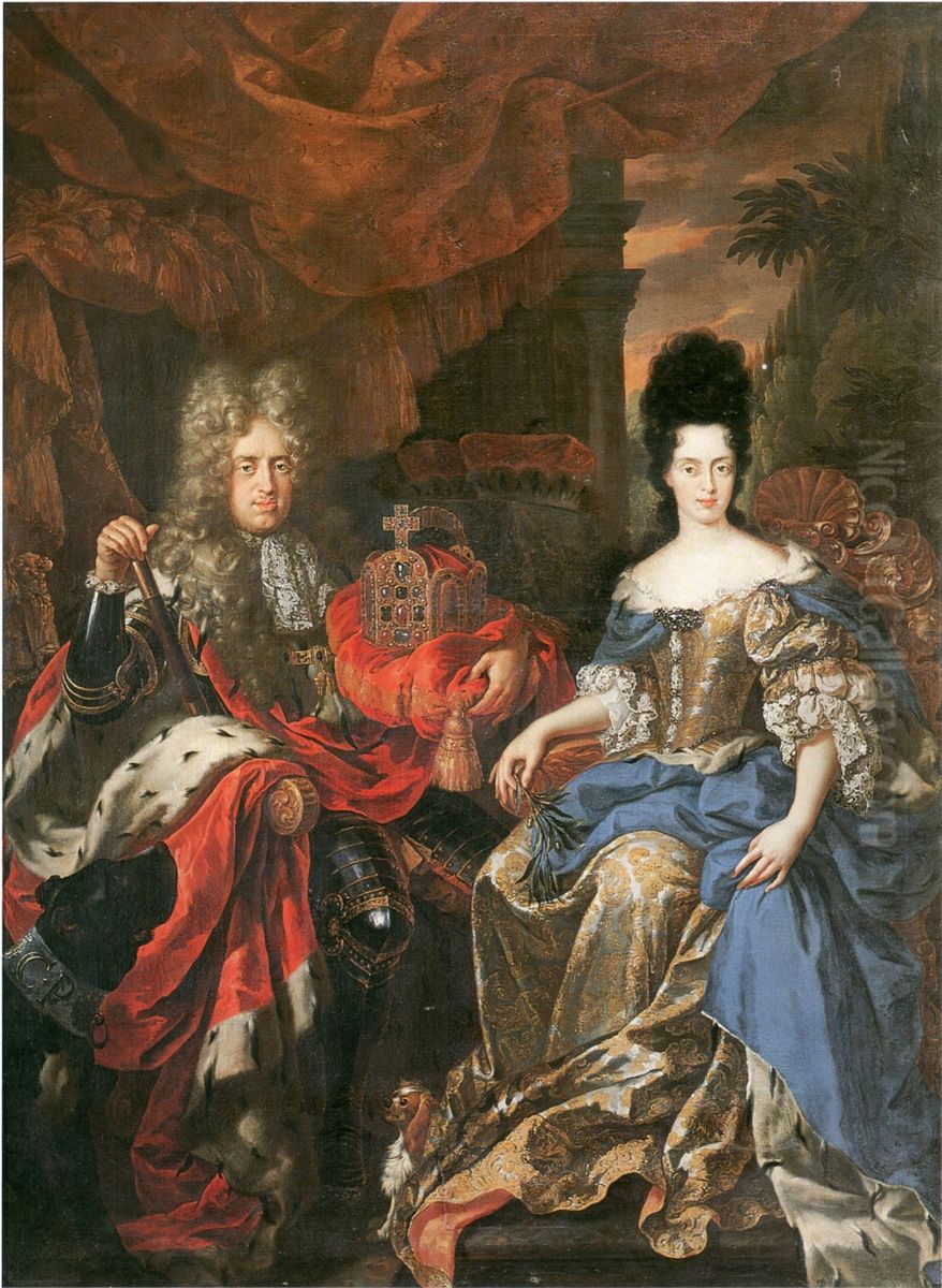 Doppelbildnis Johann Wilhelm von der Pfalz und Anna Maria Luisa de' Medici Oil Painting by Jan Frans van Douven