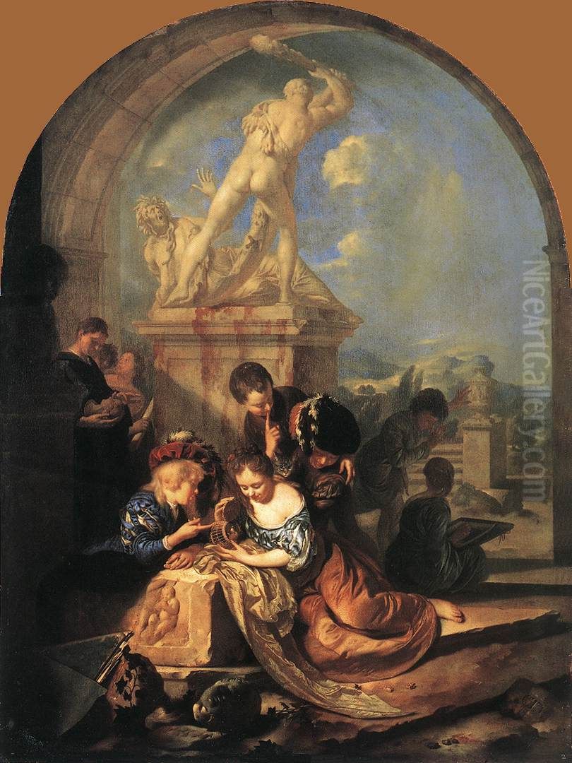 Children Playing before a Hercules Group Oil Painting by Adriaen Van Der Werff