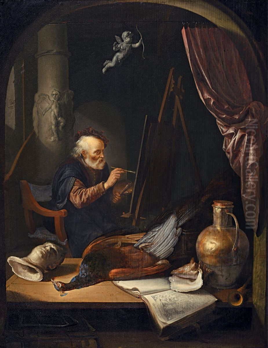 Portrait d'un peintre en plein travail Oil Painting by Gerrit Dou