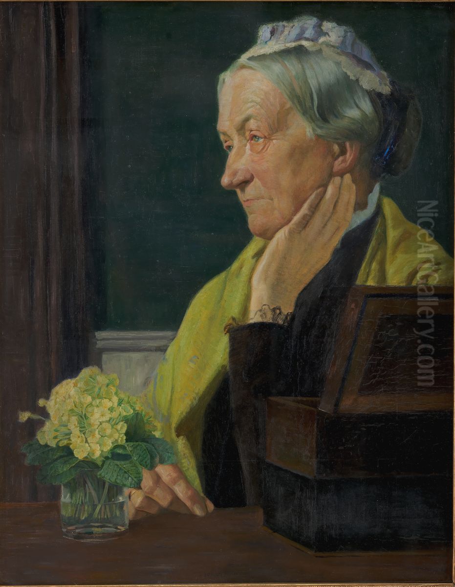 Ane Marie Rohde, nee Schmidt. The artist's mother. Oil Painting by Johan Rohde