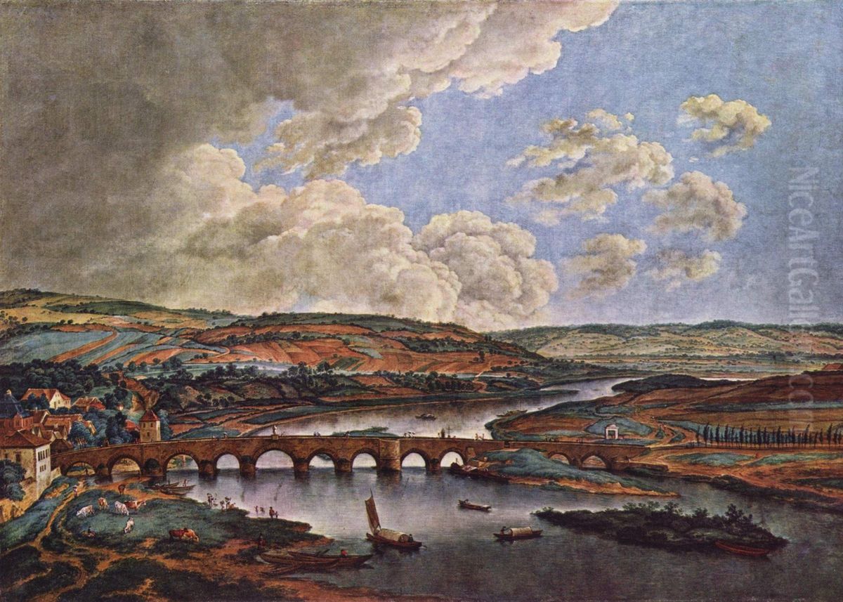 Mainbrucke in Aschaffenburg Oil Painting by Ferdinand Kobell