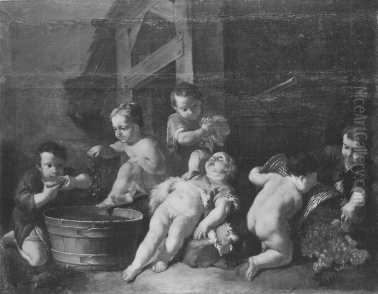 Eine allegorische Weinlese durch Kinder dargestellt Oil Painting by Balthasar Augustin Albrecht