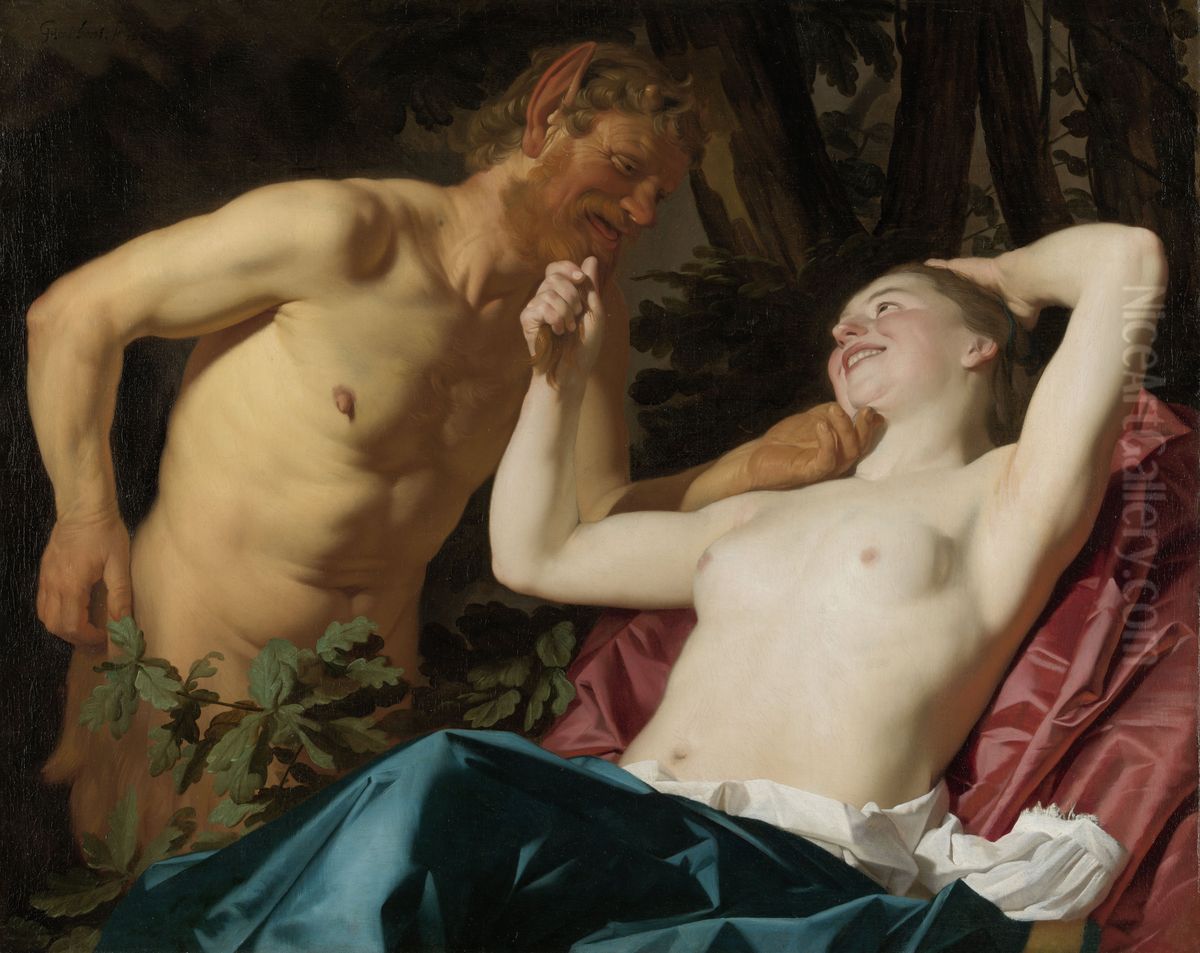 Satyr and Nymph Oil Painting by Gerard van Honthorst