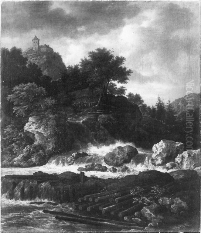 Nordische Gebirgslandschaft mit Wasserfall Oil Painting by Jacob Van Ruisdael