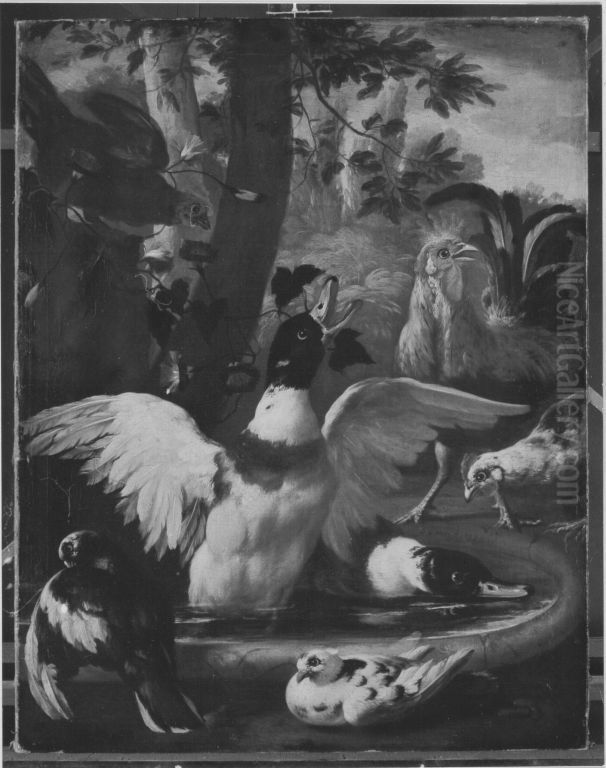 Enten und Huhner Oil Painting by Franz Werner Tamm