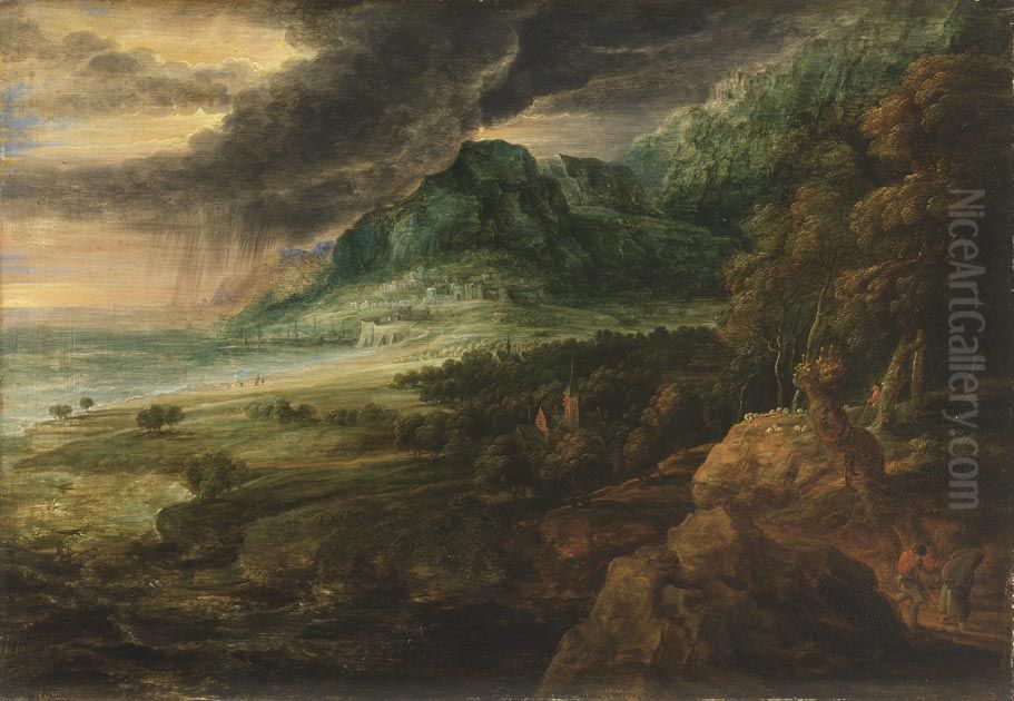 Landschaft bei aufziehendem Gewitter Oil Painting by Lucas Van Uden