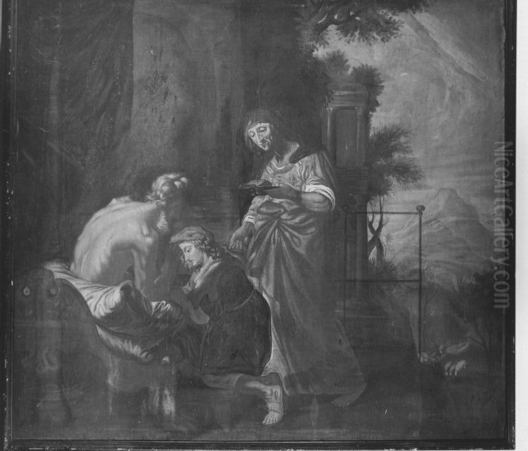 Isaak segnet Jakob Oil Painting by Joachim von, I Sandrart