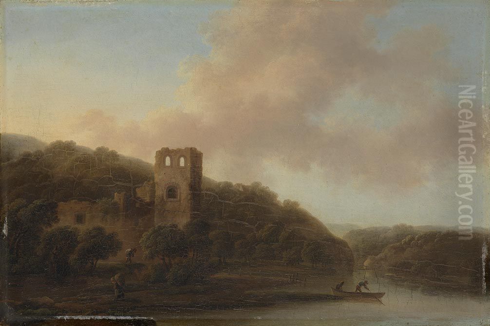 Ruine am Ufer eines Flusses Oil Painting by Christian Wilhelm Ernst Dietrich