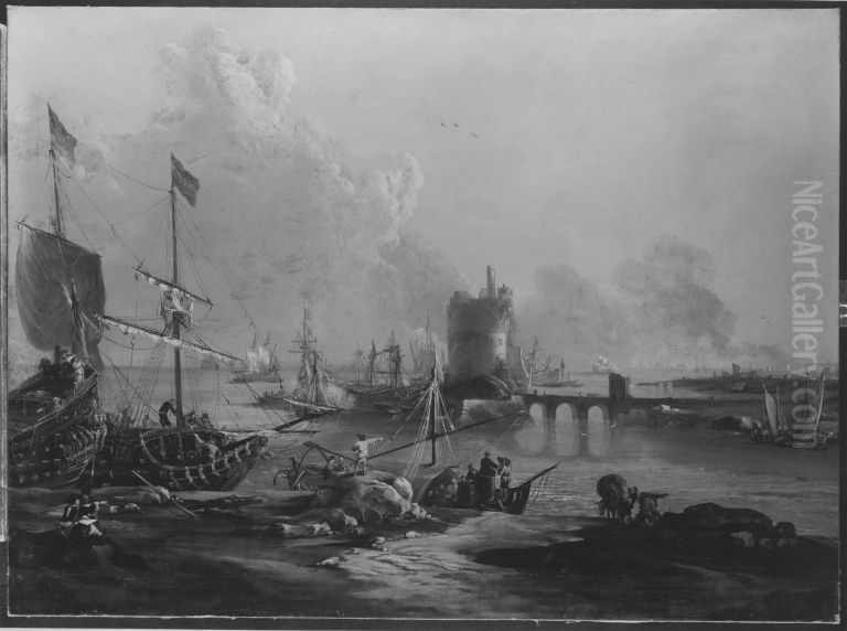 Seehafen Oil Painting by Johann Anton Eismann