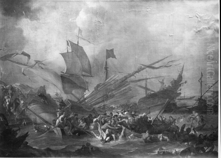 Seeschlacht zwischen Christen und Turken (Lepanto 1571?) Oil Painting by Johannes Lingelbach