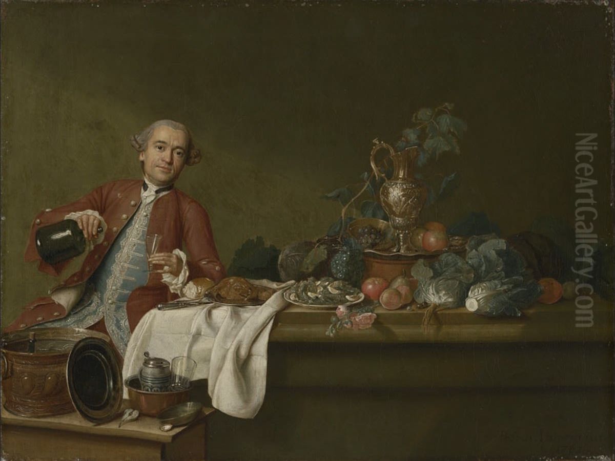 Still life with a distinguished gentleman Oil Painting by Peter Jacob Horemans