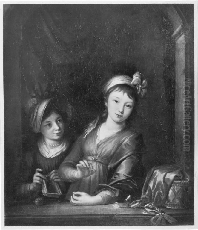 Doppelbildnis der zwei Tochter des Kunstlers Oil Painting by Johann Jakob Dorner the Elder