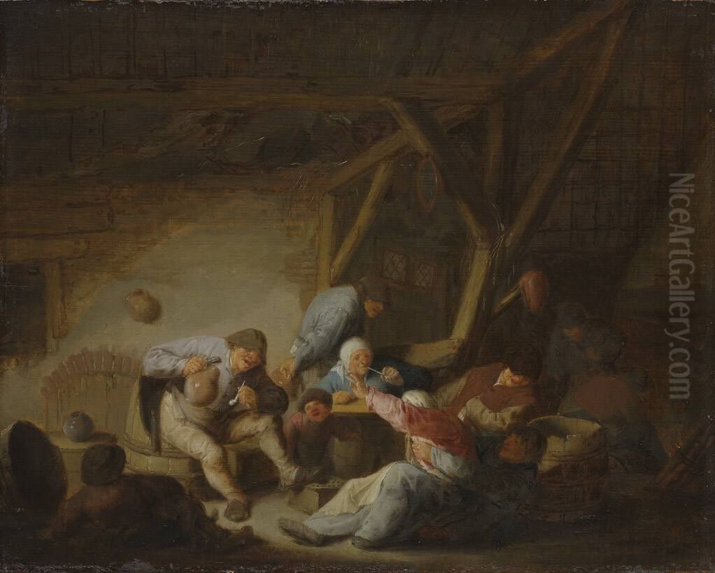 Merry peasant company in a an interior Oil Painting by Adriaen van Ostade
