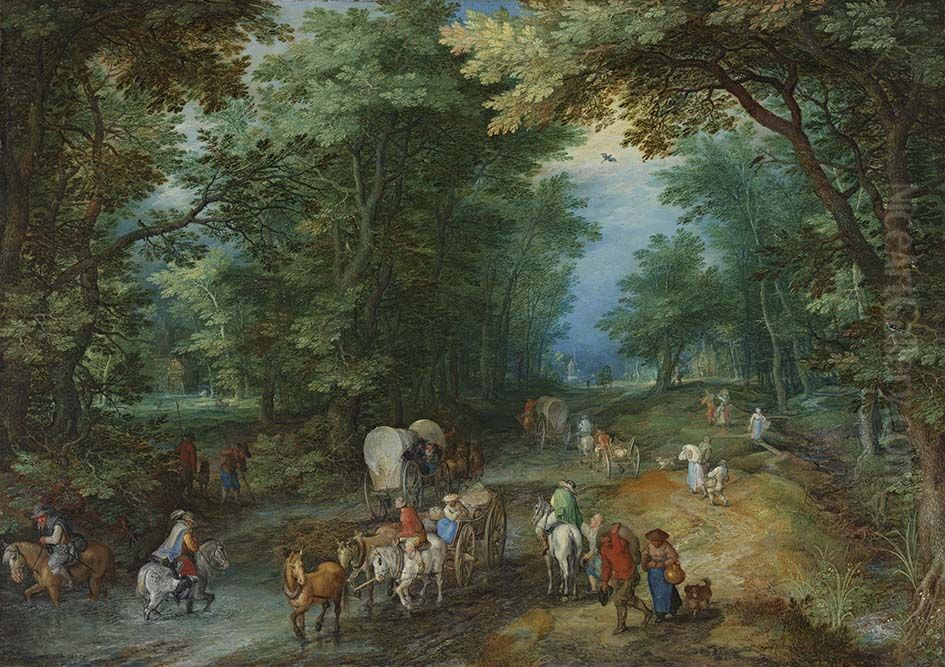 Belebte Waldstrasse Oil Painting by Jan Brughel