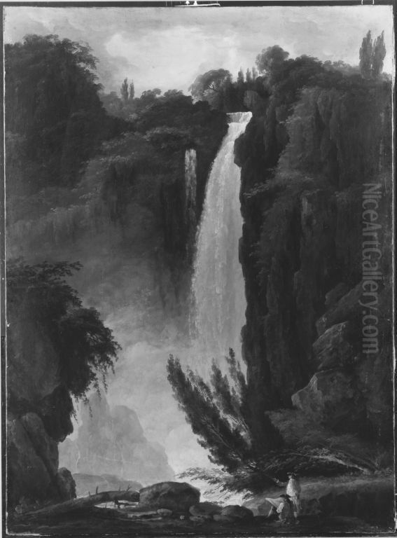 Die Kaskaden von Tivoli Oil Painting by Claude-Louis Chatelet