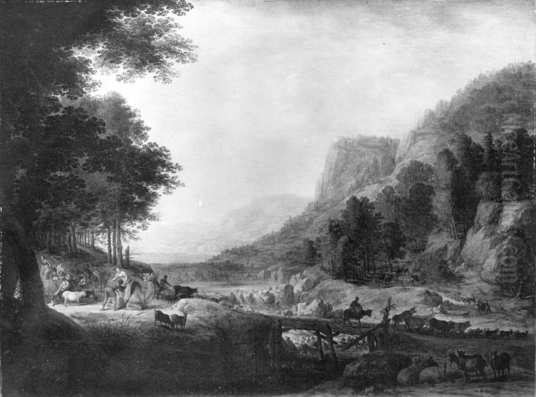 Flusslandschaft (Jakob teilt seine Herde am Jabbok) Oil Painting by Herman Saftleven