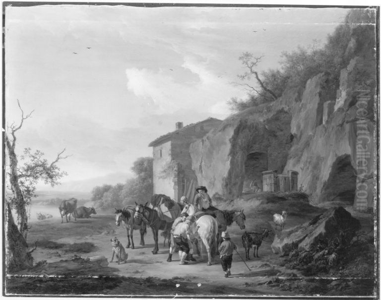 Landschaft mit Schmiede Oil Painting by Nicolas Henri Joseph De Fassin