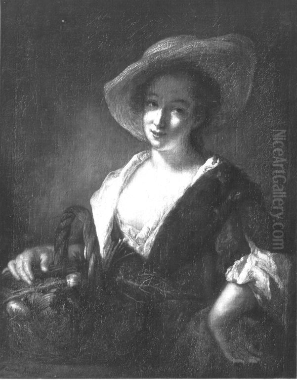 Madchen mit einem Gemusekorb Oil Painting by Antoine Pesne