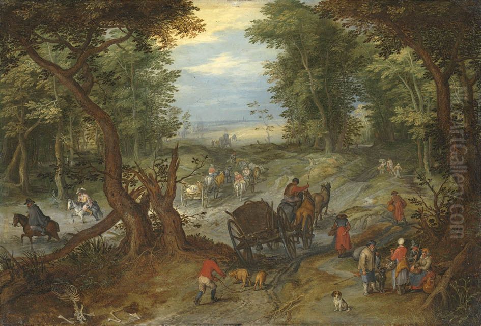 Waldstrasse mit Reisenden Oil Painting by Jan Brughel