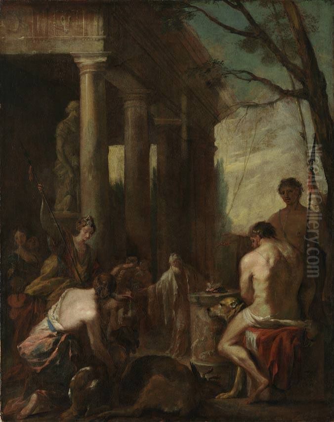 Opferszene Oil Painting by Johann Heinrich Schonfeld