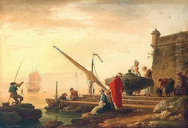 Orientalischer Seehafen bei Sonnenaufgang Oil Painting by Joseph Vernet
