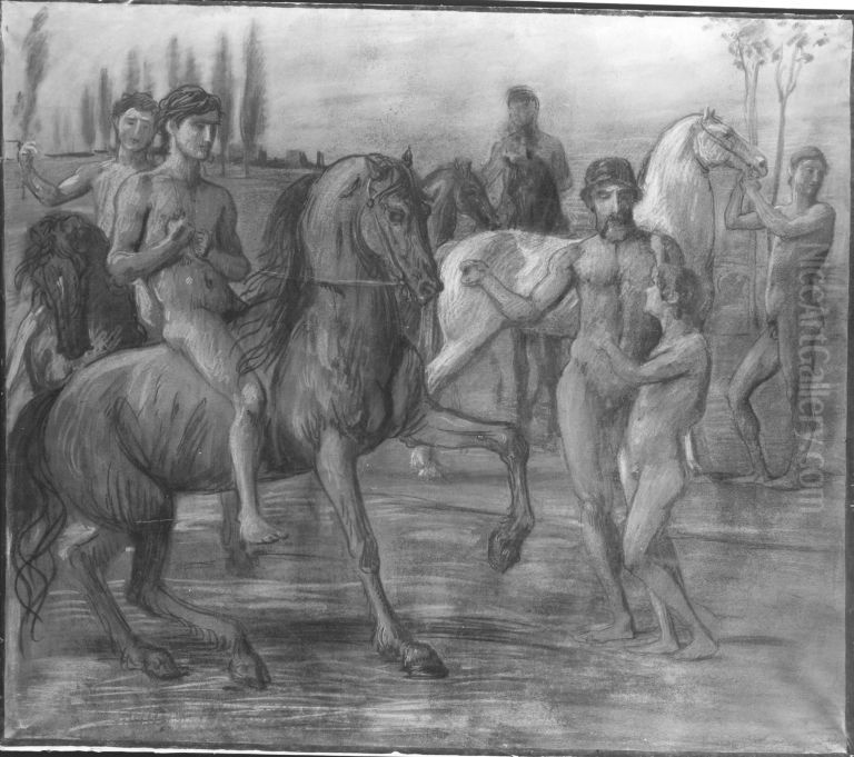 Reitschule Oil Painting by Carl Freiherr von Pidoll zu Quintenbach