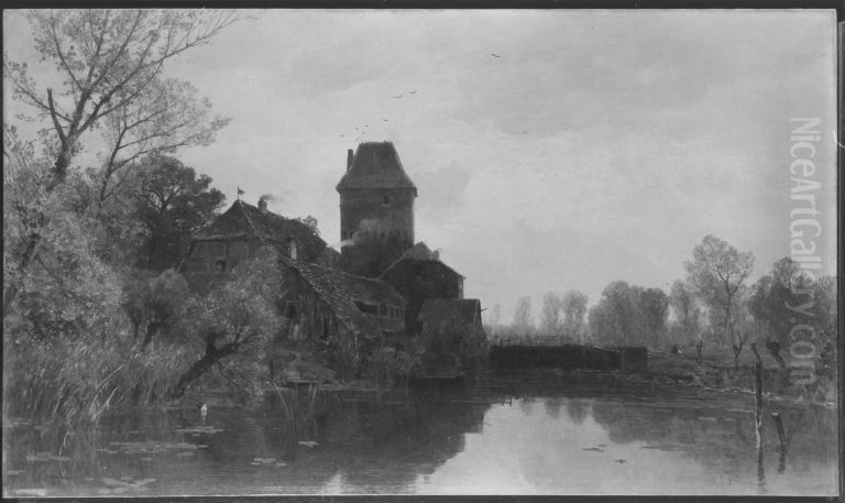 Alter Schlossgraben (in Westfalen) Oil Painting by Gilbert Von Canal