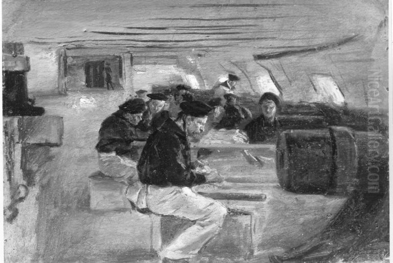 Batterie an Bord Oil Painting by Paul Hoecker