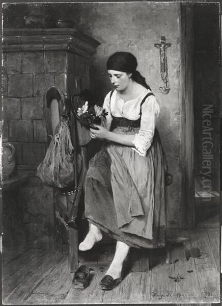 Bauernmagd am Ofen Oil Painting by Hugo Kauffmann