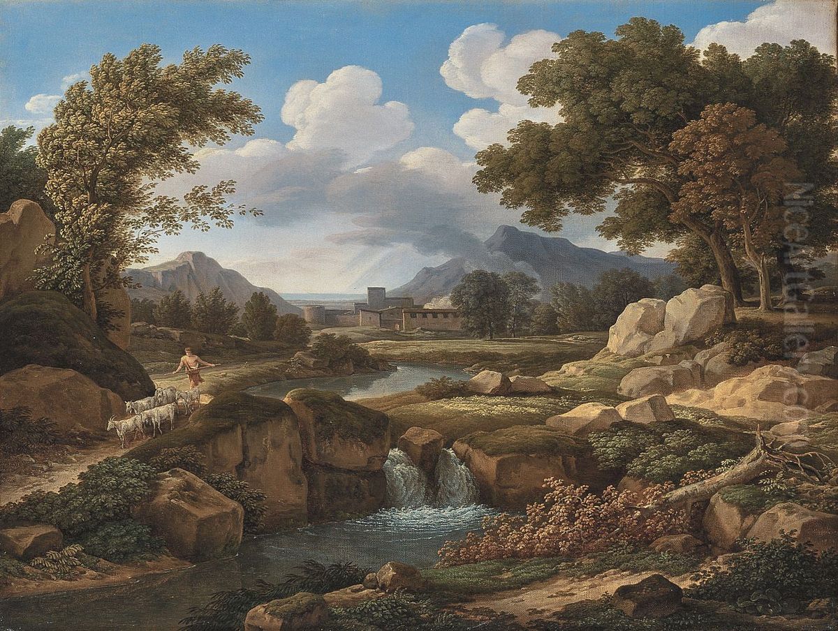Landschaft mit Hirt und Ziegen Oil Painting by Johann Christian Reinhart