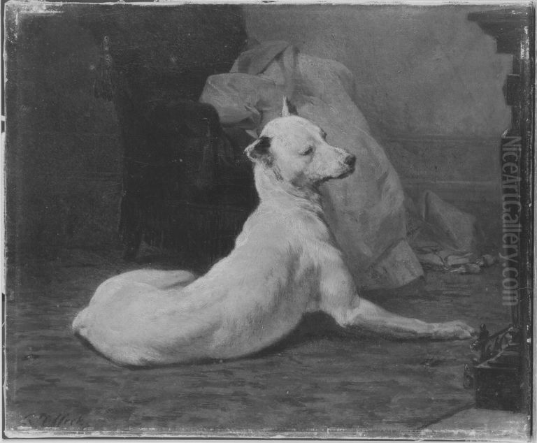 Liegende, weisse Dogge Oil Painting by Carl Steffeck