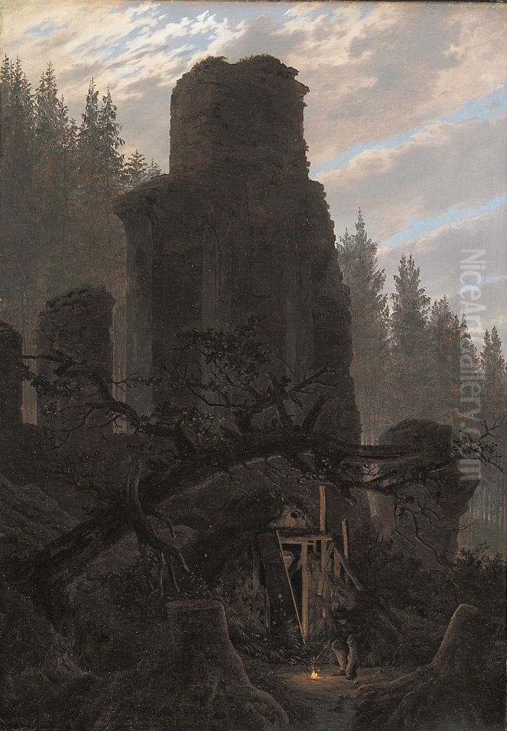 Ruinen in der Abenddammerung (Kirchenruine im Wald) Oil Painting by Caspar David Friedrich