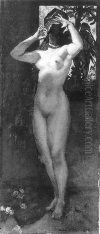 Weiblicher Akt mit Maske Oil Painting by Albert von Keller