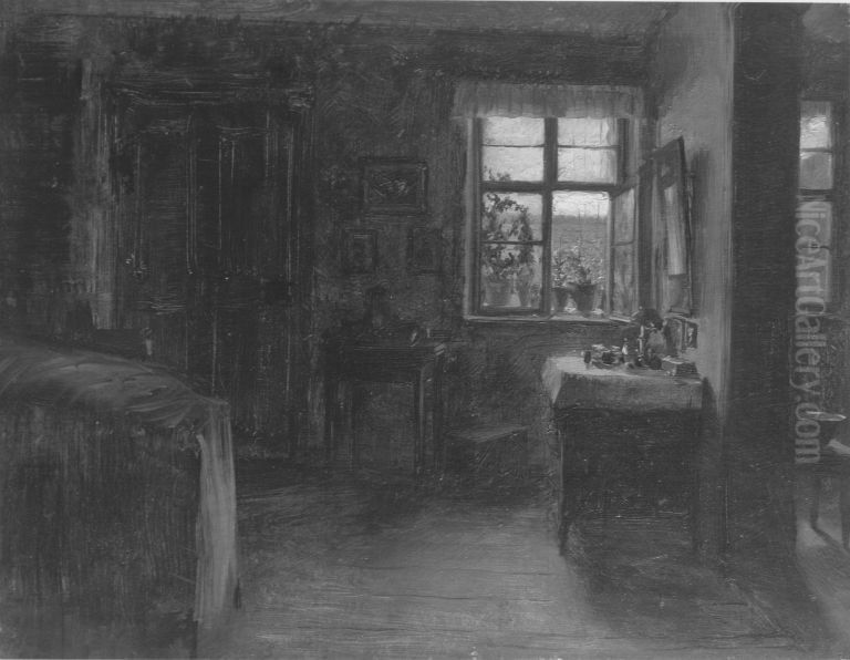 Wohnstube eines Buchertrodlers Oil Painting by Adolph von Menzel