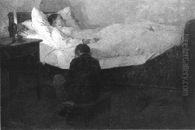 Am Krankenbett Oil Painting by Georg Jauss