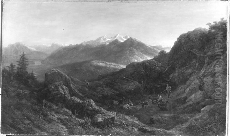 Gebirgslandschaft am Abend Oil Painting by Robert Kummer